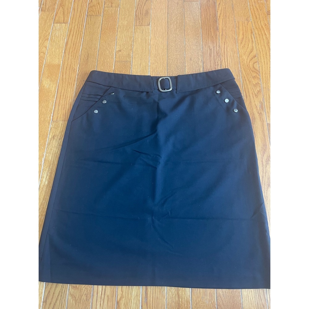 Larry‎ Levine Skirt Womens 12 Black Pencil Viscose Stretch Belted Pockets Casual